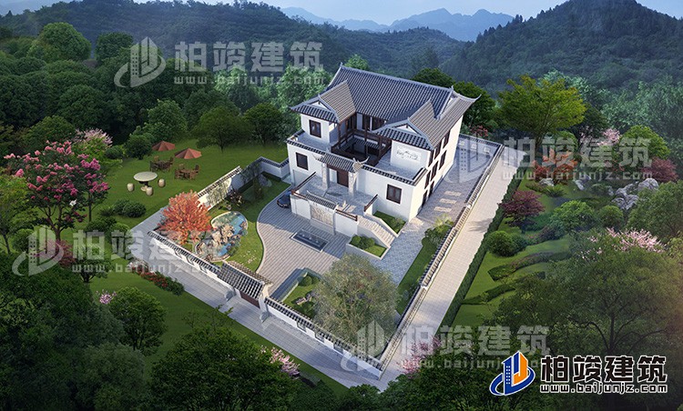 農(nóng)村自建一進(jìn)三層四合院設(shè)計(jì)圖，帶地下酒窖、車庫、天井、庭院園林