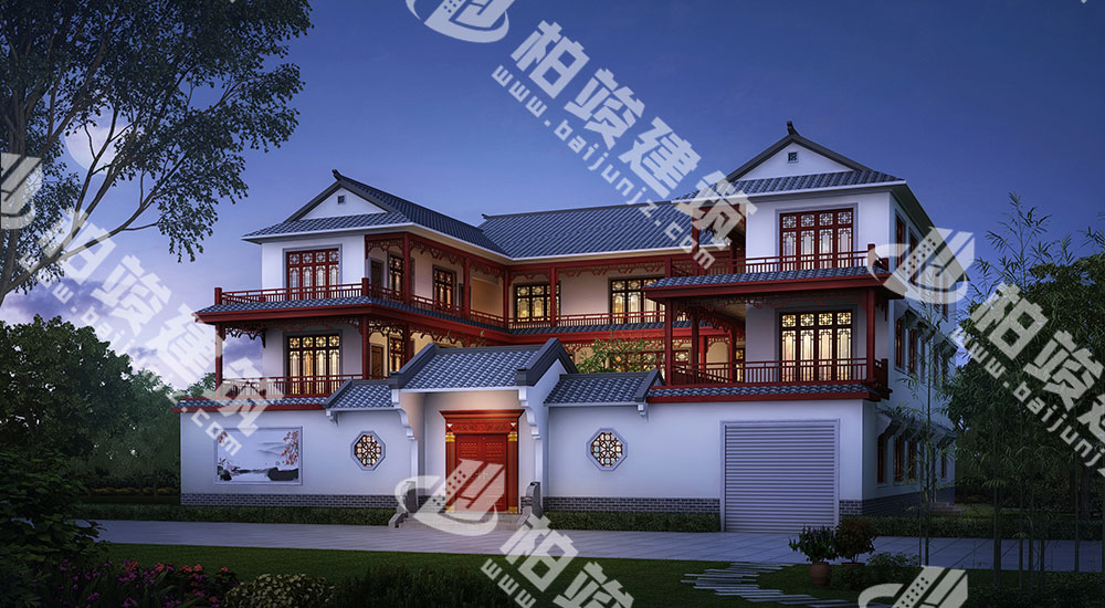 一進(jìn)三層新古典風(fēng)格四合院設(shè)計(jì)圖，13室7廳12衛(wèi)，帶電梯、車庫