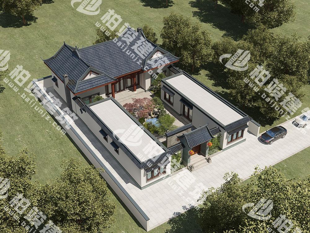 農(nóng)村自建四合院設(shè)計(jì)圖，中式庭院帶池，五臥室設(shè)計(jì)