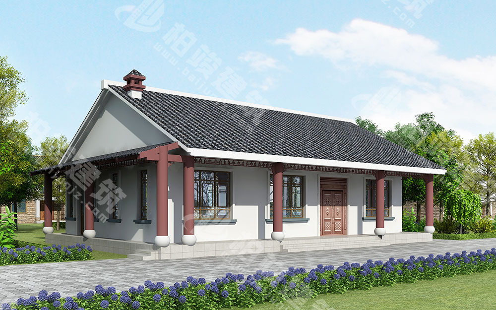 農(nóng)村自建一層新中式別墅，內(nèi)部四室，帶火炕、柴火灶、壁爐