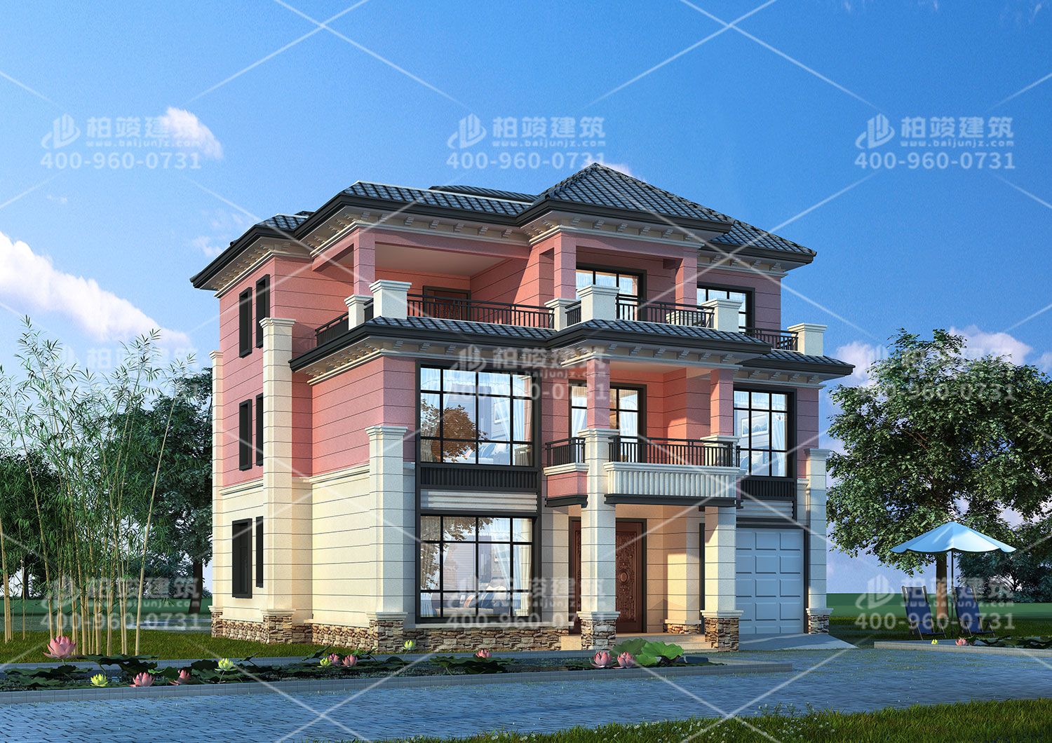 三層自建別墅設(shè)計(jì)圖，帶陽(yáng)臺(tái)欣賞夜晚的美麗。