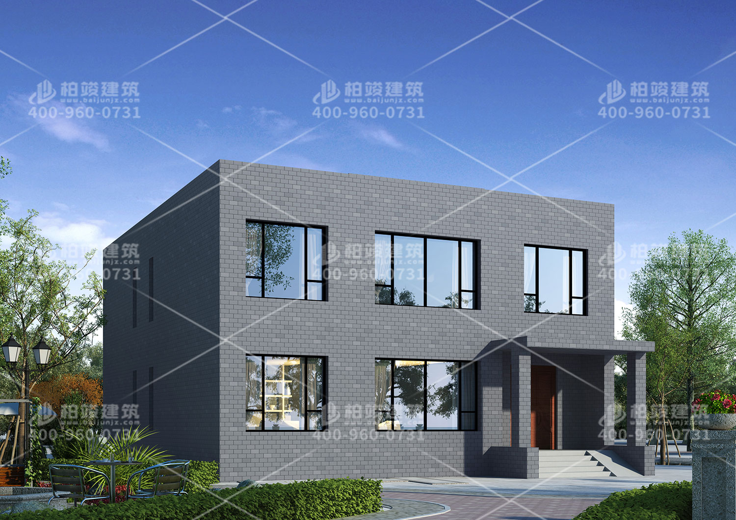 二層豪華別墅設(shè)計，平房頂設(shè)計。