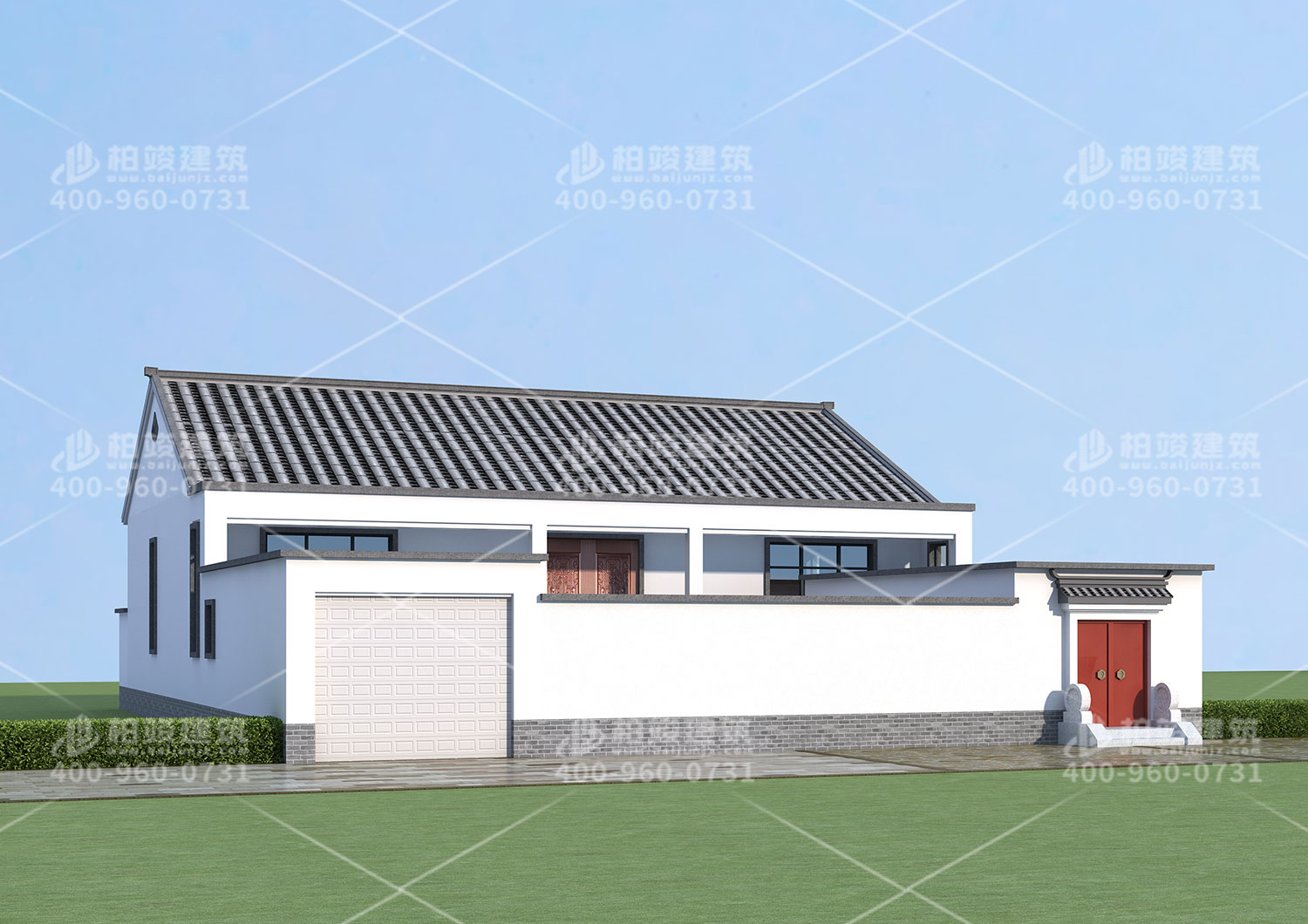 中式別墅設(shè)計(jì)圖，帶院子和地下室。