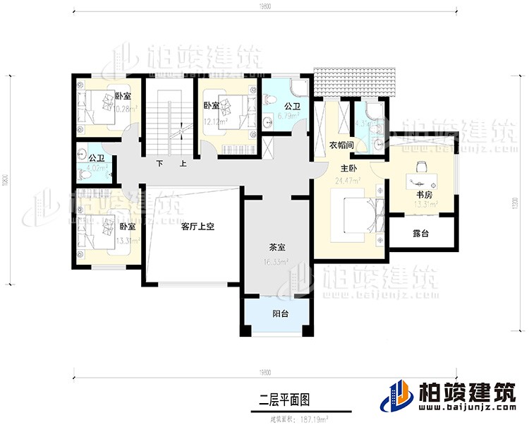 二層：4臥室，陽臺，露臺 ，衣帽間，書房，內(nèi)衛(wèi)，公衛(wèi) ，茶室