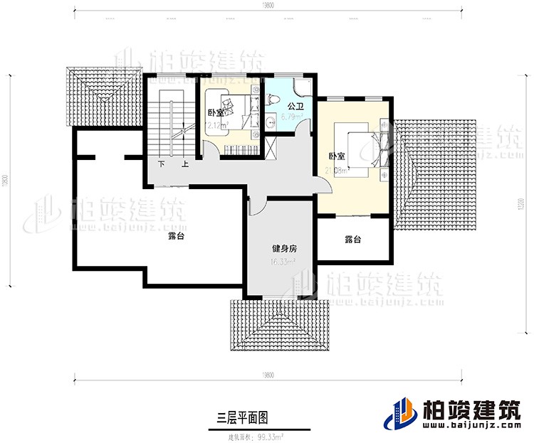 三層：2臥室，公衛(wèi)，健身房，2露臺。