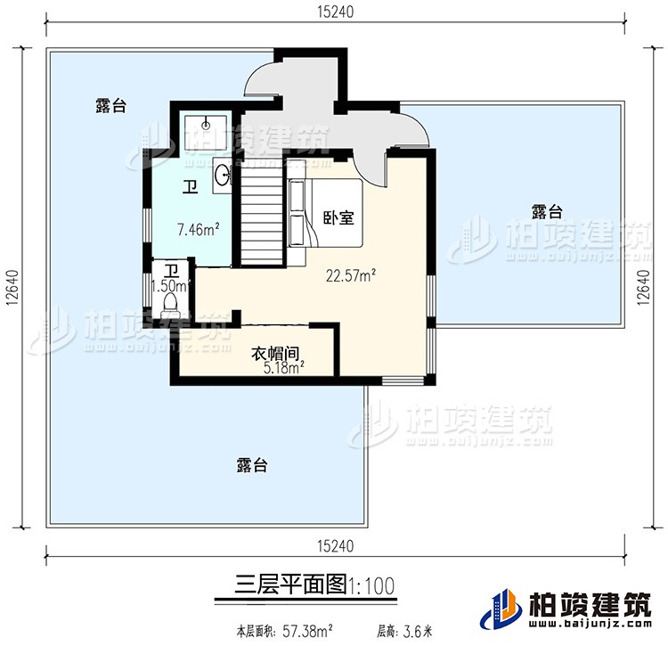 三層：臥室、公衛(wèi)、衣帽間、三露臺