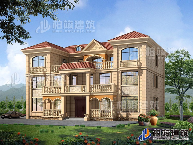 三層雙拼農(nóng)村房屋設(shè)計圖紙，全套施工圖及效果圖BZ383-簡歐風格