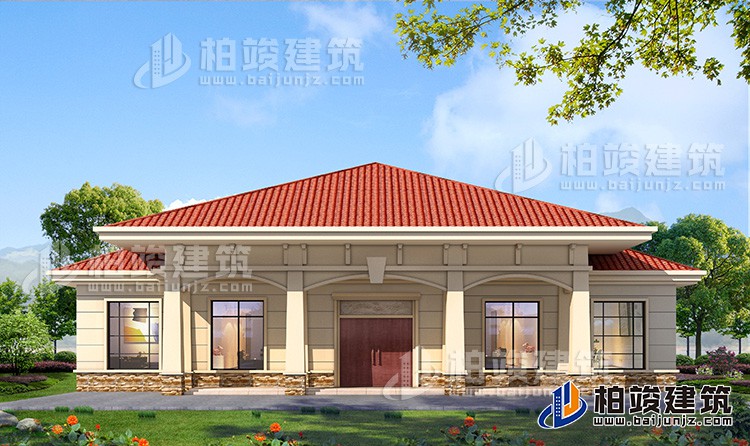 農(nóng)村20萬(wàn)自建一層平房設(shè)計(jì)圖，占地面積280平米BZ114-簡(jiǎn)歐風(fēng)格