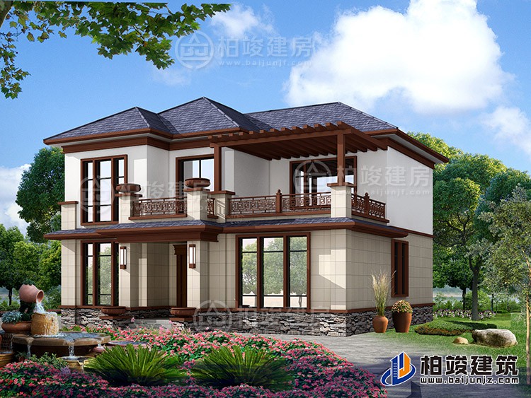 2019新款農村20萬元二層小樓圖，占地140平米左右BZ288-新中式風格
