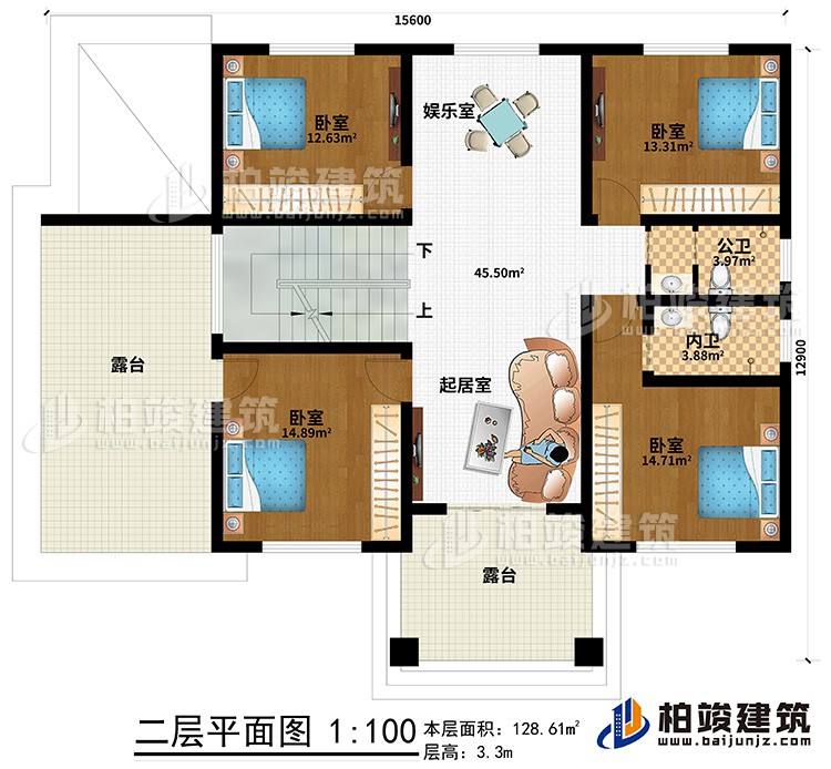 二層：4臥室，內(nèi)衛(wèi)，公衛(wèi)，起居室，樓梯，棋牌室，2露臺(tái)