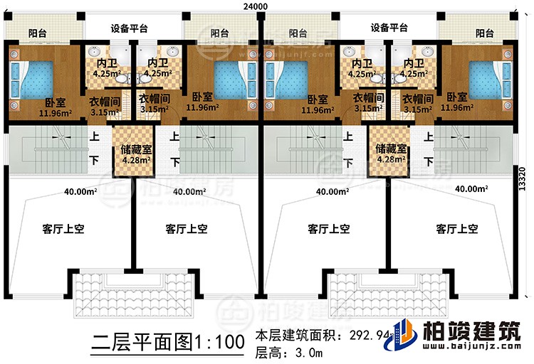 二層：4客廳上空、2儲藏室、4臥室、4衣帽間、4內(nèi)衛(wèi)、4陽臺