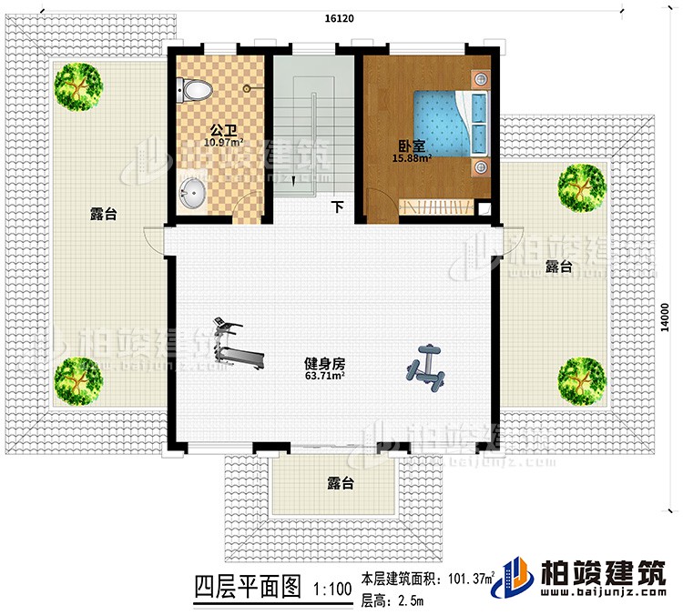 新款農(nóng)村四層別墅設(shè)計(jì)圖紙及效果圖，外立面清新別致BZ412-新中式風(fēng)格