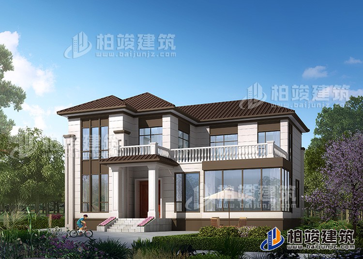農村25萬別墅款式二層自建房設計圖，外觀簡約大氣BZ2513-簡歐風格