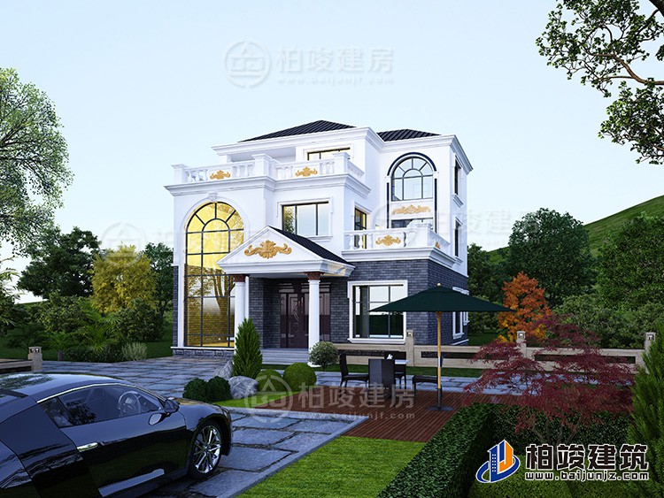 新農(nóng)村私人別墅建筑設計施工圖，全套三層別墅設計圖紙BZ3512-簡歐風格