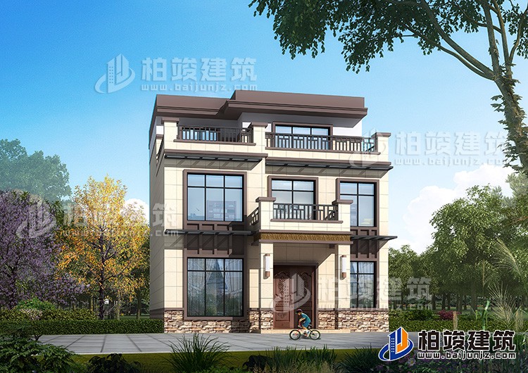農(nóng)村三層120平米房屋設(shè)計(jì)圖及效果圖，造價(jià)20萬(wàn)BZ3515-新中式風(fēng)格
