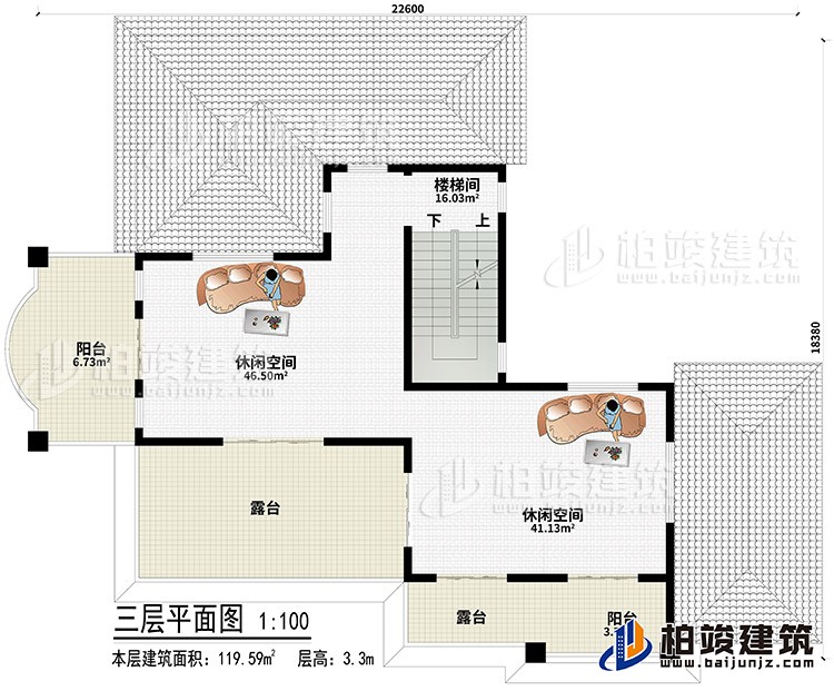 頂層：2休閑空間、2露臺、2陽臺、樓梯間