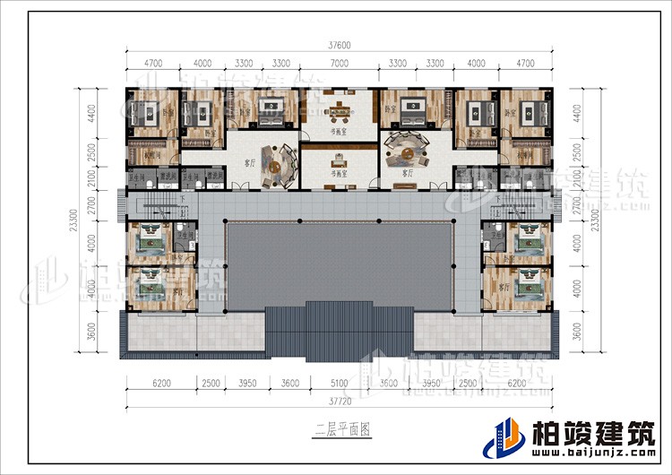二層：2客廳、2書(shū)畫(huà)室、公衛(wèi)、10臥室、2衣帽間、4內(nèi)衛(wèi)、2露臺(tái)