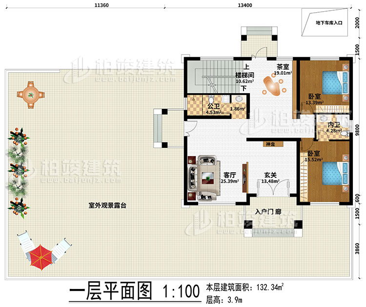 一層：起居室、樓梯間、書房、3臥室、衣帽間、公衛(wèi)、內(nèi)衛(wèi)、陽臺