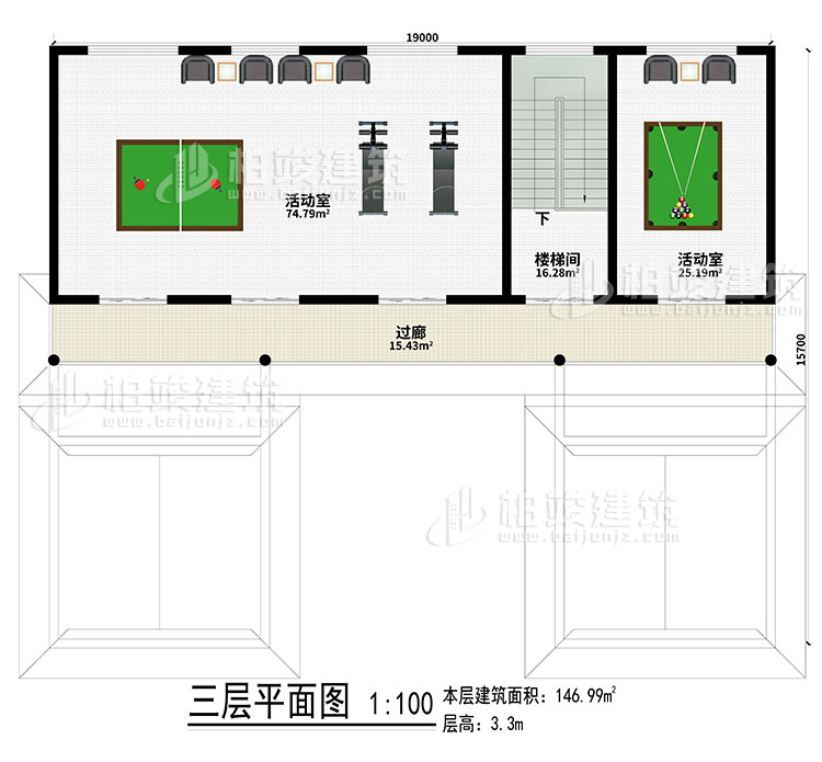 三層：2活動(dòng)室、樓梯間、過(guò)廊